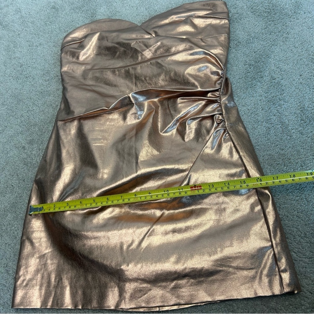 Zara rose gold metallic foil faux leather strapless mini dress bodycon Sz M NWOT - Picture 13 of 16